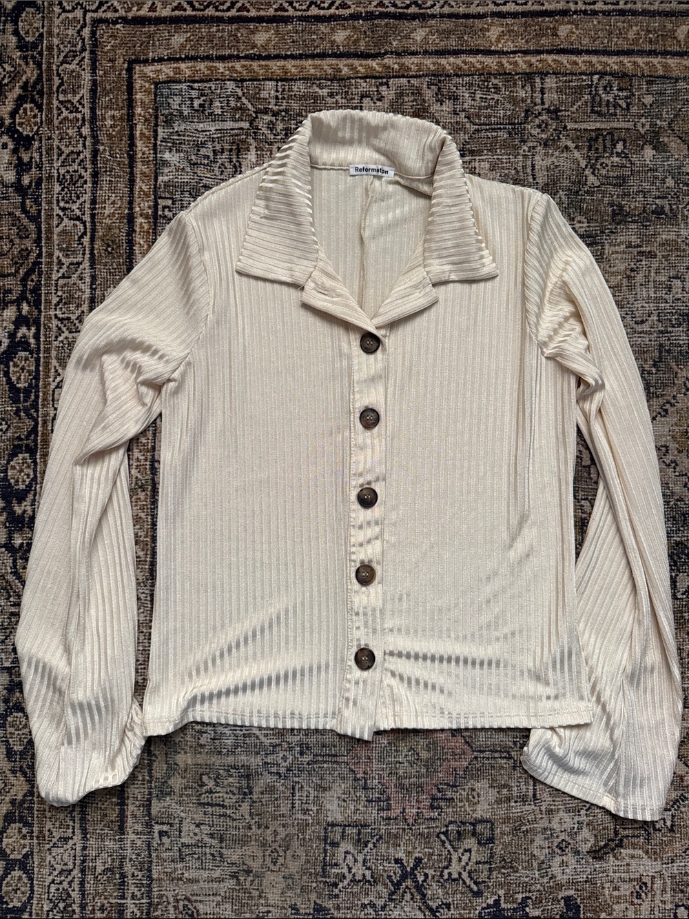 Reformation Cream Ribbed Button-Front Top